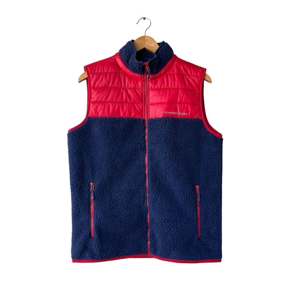 Vineyard Vines Vest Mens Small Blue Red Fleece sherpa Outdoors Casual